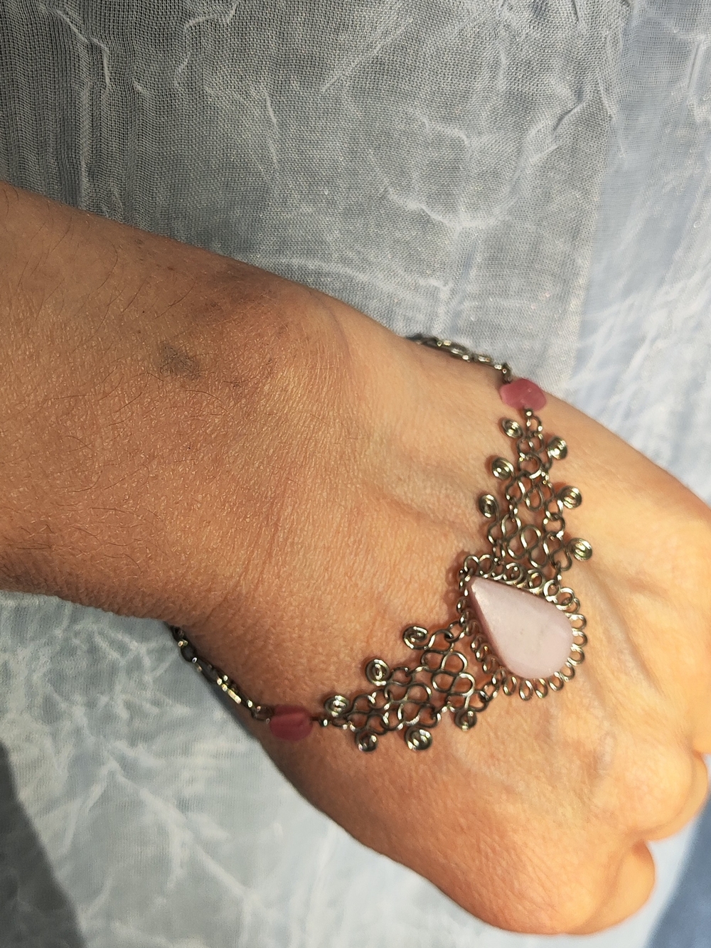 Pink Teardrop Filigree Bracelet with Pink Accent Beads